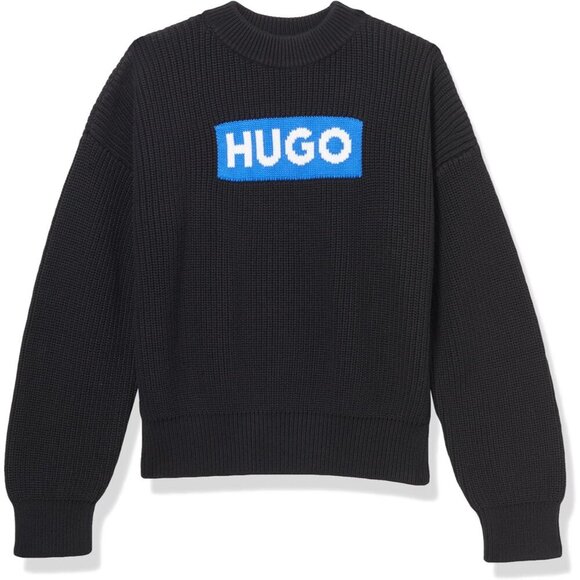 Women's Cotton Pullover Sweater Large Logo Crewneck Relaxed Fit Casual
